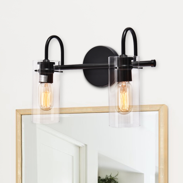 Modern Minimalist Cylinder Clear Glass Wall Sconces Wall Lights Bathroom Vanity Light for Entryway/ Living Room/ Bedroom