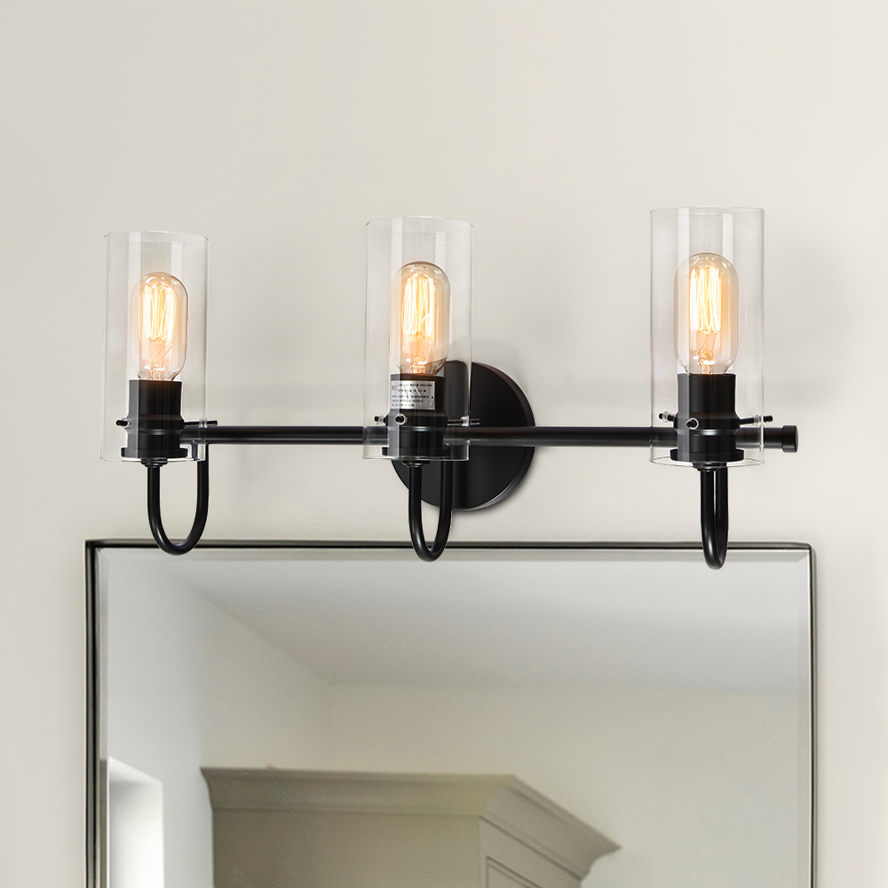 3-Light Modern Minimalist Cylinder Clear Glass Wall Sconces Wall Lights Bathroom Vanity Light for Entryway/ Living Room/ Bedroom