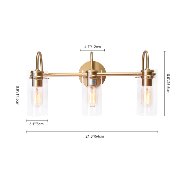 3-Light Modern Minimalist Cylinder Clear Glass Wall Sconces Wall Lights Bathroom Vanity Light for Entryway/ Living Room/ Bedroom