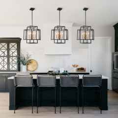 Vintage Modern Farmhouse Sector Cage Pendant Light with Black Metal Frame for Restaurant/ Kitchen/ Dining Room