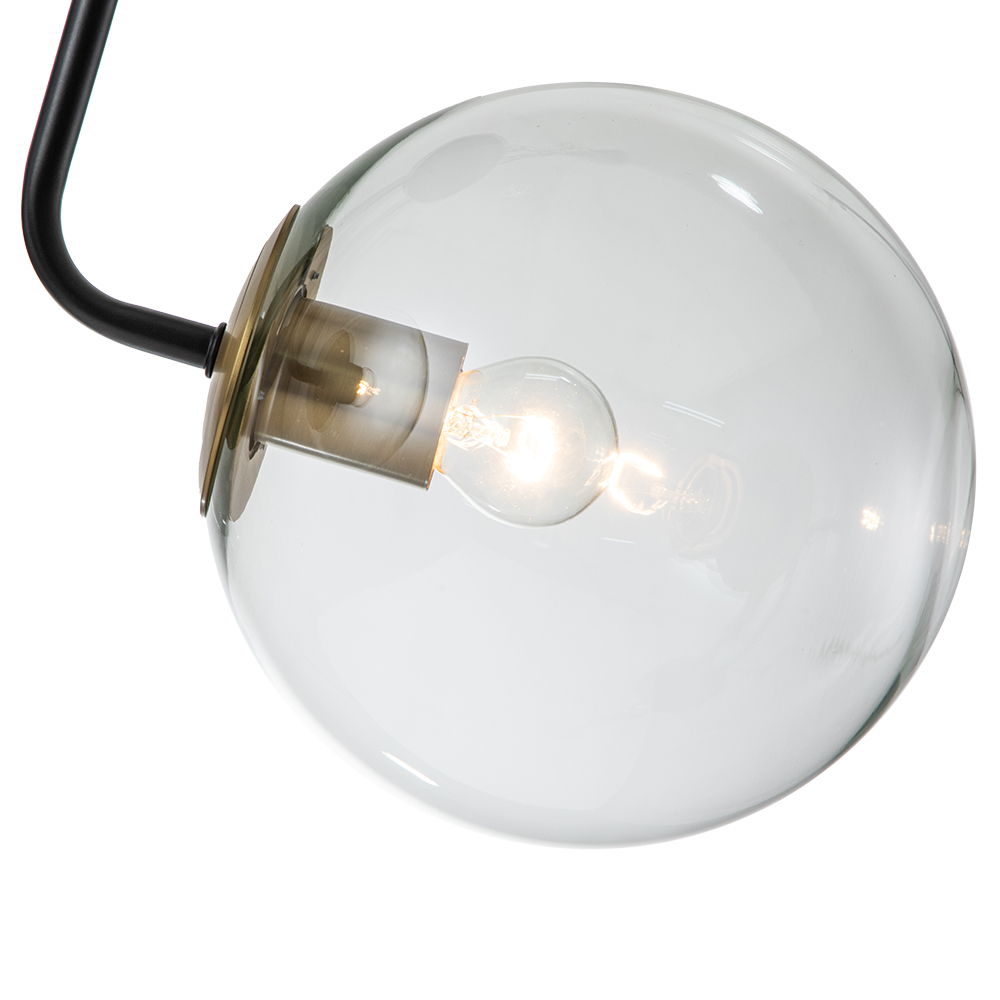 3-Light Modern Mid-Century Black Brass Sputnik Semi Flush Mount with Clear Glass Globe for Dining Room/ Kitchen/ Living Room