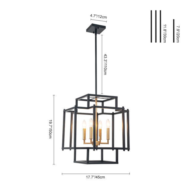 Vintage Modern Farmhouse Sector Cage Pendant Light with Black Metal Frame for Restaurant/ Kitchen/ Dining Room