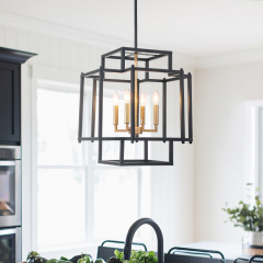 Vintage Modern Farmhouse Sector Cage Pendant Light with Black Metal Frame for Restaurant/ Kitchen/ Dining Room