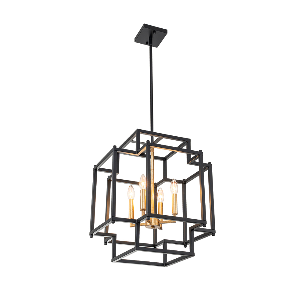 Vintage Modern Farmhouse Sector Cage Pendant Light with Black Metal Frame for Restaurant/ Kitchen/ Dining Room