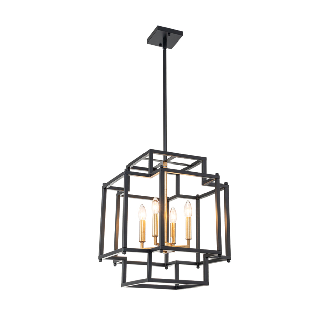 Vintage Modern Farmhouse Sector Cage Pendant Light with Black Metal Frame for Restaurant/ Kitchen/ Dining Room
