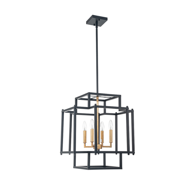 Vintage Modern Farmhouse Sector Cage Pendant Light with Black Metal Frame for Restaurant/ Kitchen/ Dining Room