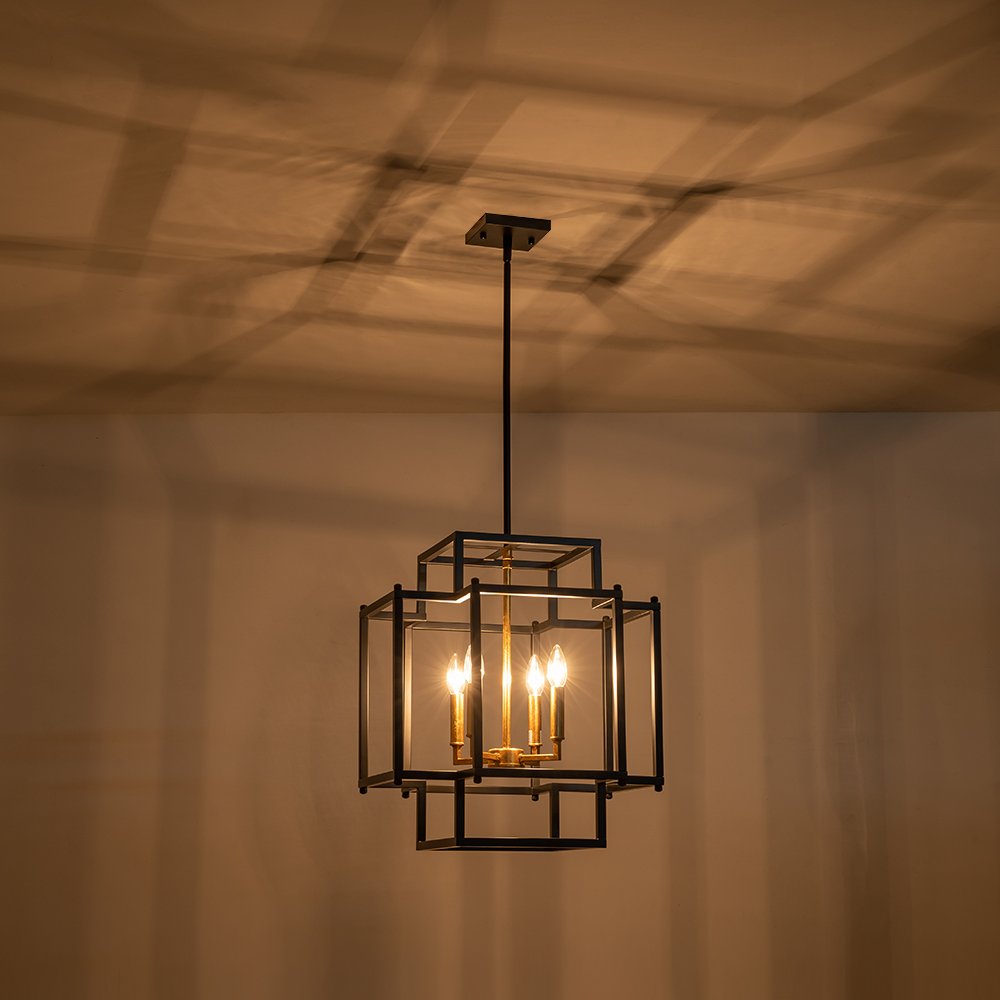 Vintage Modern Farmhouse Sector Cage Pendant Light with Black Metal Frame for Restaurant/ Kitchen/ Dining Room