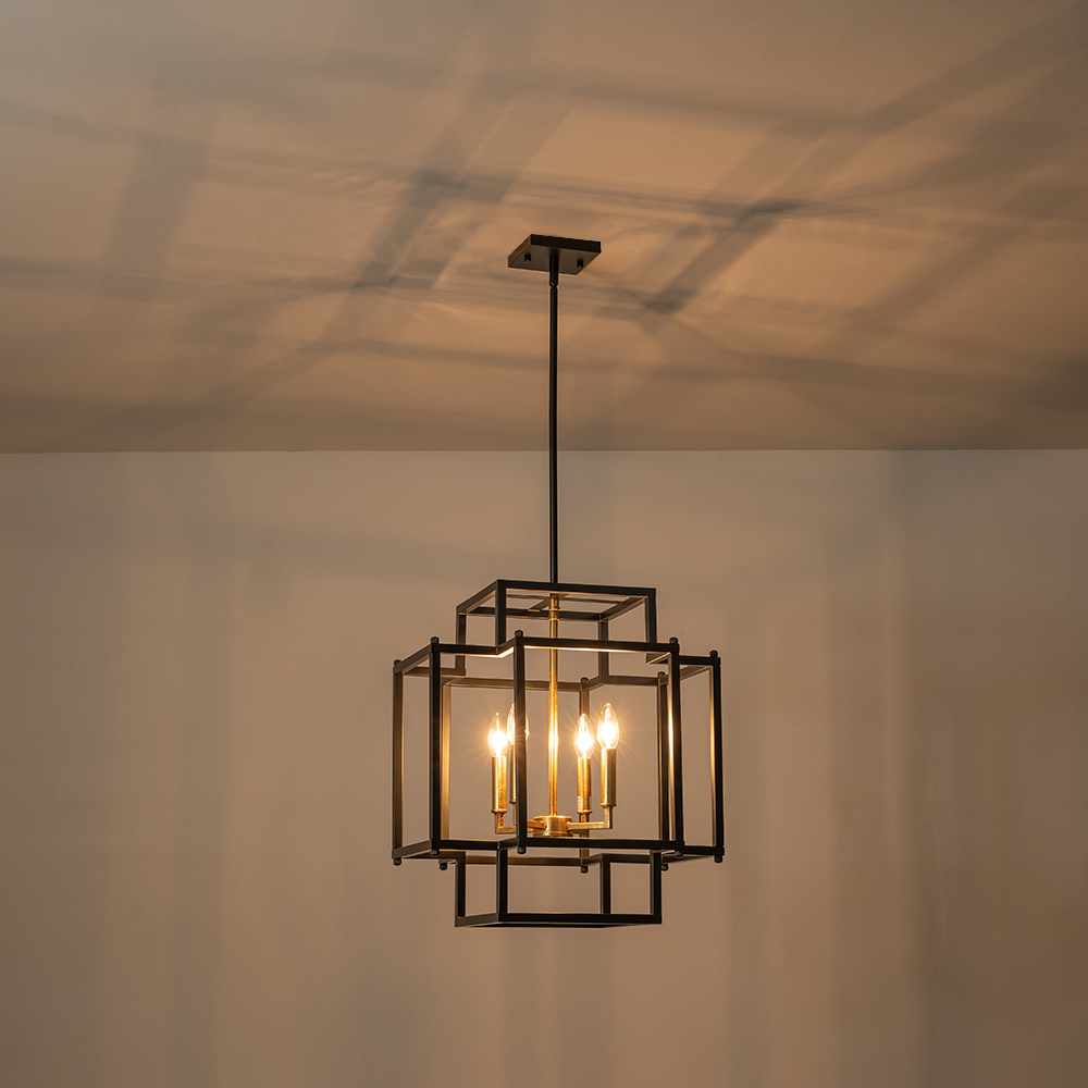 Vintage Modern Farmhouse Sector Cage Pendant Light with Black Metal Frame for Restaurant/ Kitchen/ Dining Room