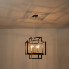 Vintage Modern Farmhouse Sector Cage Pendant Light with Black Metal Frame for Restaurant/ Kitchen/ Dining Room