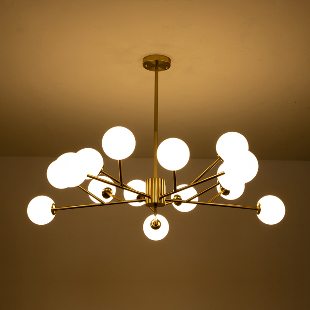 15-Light Glam Modern Sputnik Silhouette Opal Globes Bubble Chandelier for Living Room/ Dining Room/ Kitchen