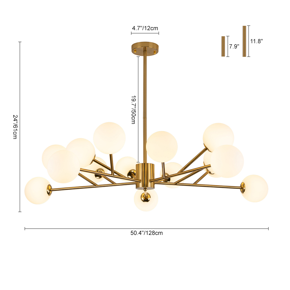 15-Light Glam Modern Sputnik Silhouette Branch Opal Globes Bubble Chandelier for Living Room/ Dining Room/ Kitchen