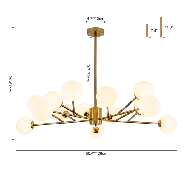 15-Light Glam Modern Sputnik Silhouette Branch Opal Globes Bubble Chandelier for Living Room/ Dining Room/ Kitchen
