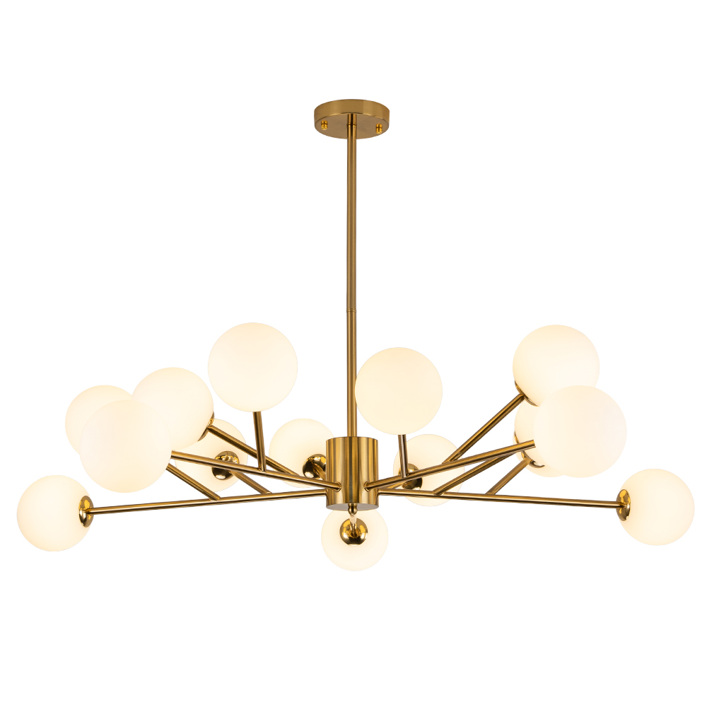 15-Light Glam Modern Sputnik Silhouette Branch Opal Globes Bubble Chandelier for Living Room/ Dining Room/ Kitchen