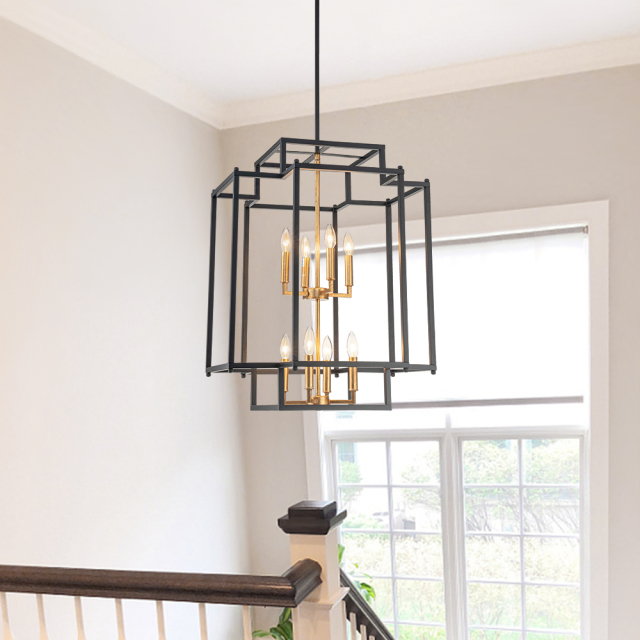 Modern Farmhouse Geometric Black Frame Sector Cage Pendant Light for Restaurant/ Kitchen/ Dining Room