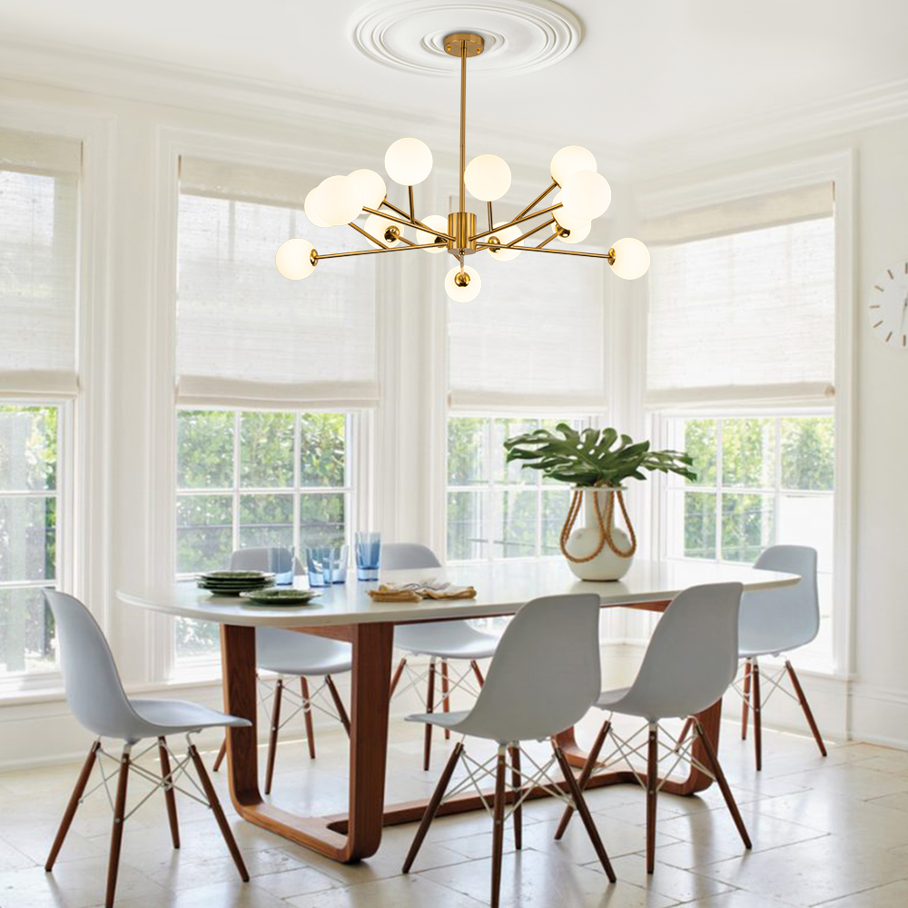 15-Light Glam Modern Sputnik Silhouette Branch Opal Globes Bubble Chandelier for Living Room/ Dining Room/ Kitchen
