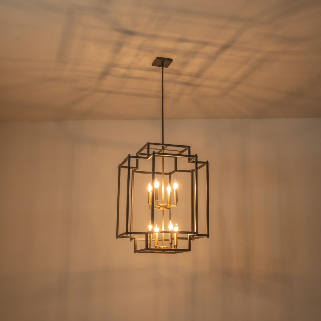 Modern Farmhouse Geometric Black Frame Sector Cage Pendant Light for Restaurant/ Kitchen/ Dining Room