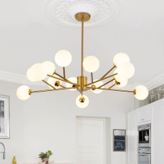 15-Light Glam Modern Sputnik Silhouette Opal Globes Bubble Chandelier for Living Room/ Dining Room/ Kitchen