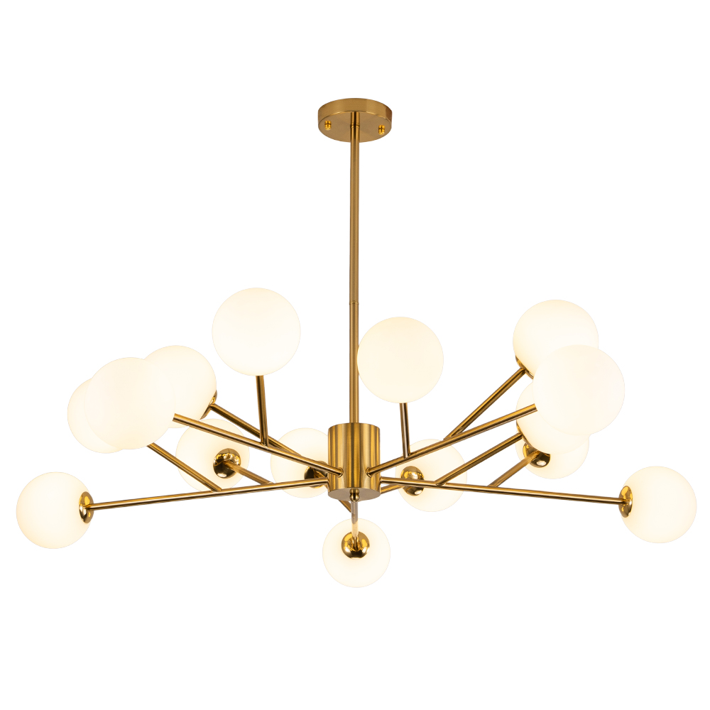 15-Light Glam Modern Sputnik Silhouette Branch Opal Globes Bubble Chandelier for Living Room/ Dining Room/ Kitchen