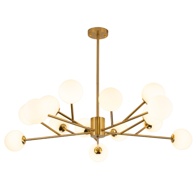 15-Light Glam Modern Sputnik Silhouette Opal Globes Bubble Chandelier for Living Room/ Dining Room/ Kitchen