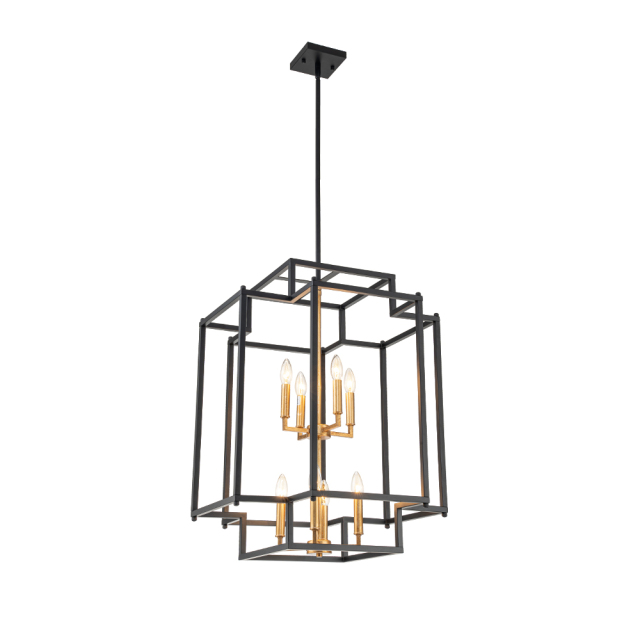 Modern Farmhouse Geometric Black Frame Sector Cage Pendant Light for Restaurant/ Kitchen/ Dining Room