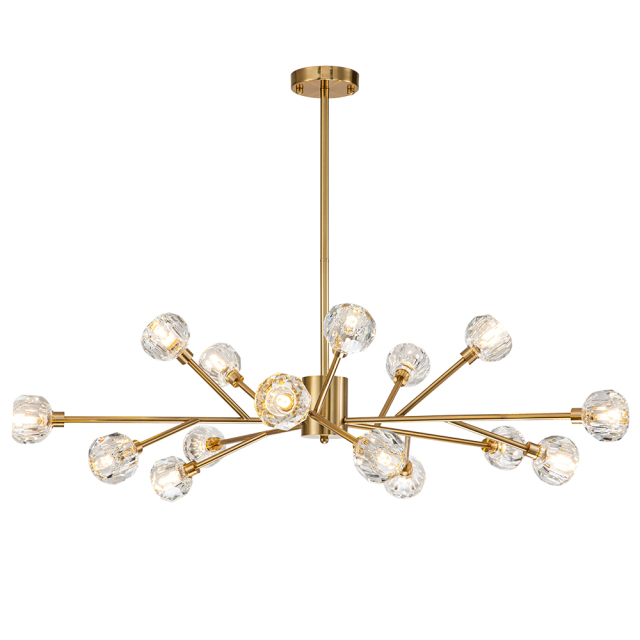 Luxury Glam Modern Branching Sputnik Crystal Chandelier in Brass Finish for Living Room/ Dining Room/ Kitchen