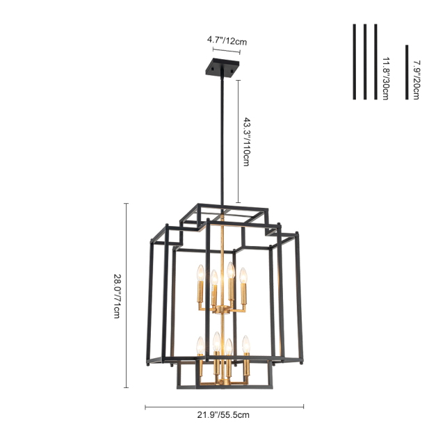 Modern Farmhouse Geometric Black Frame Sector Cage Pendant Light for Restaurant/ Kitchen/ Dining Room