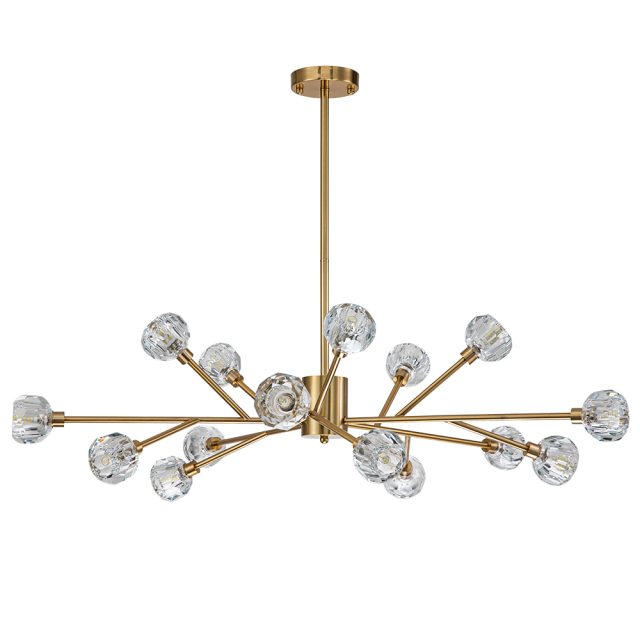 Luxury Glam Modern Branching Sputnik Crystal Chandelier in Brass Finish for Living Room/ Dining Room/ Kitchen