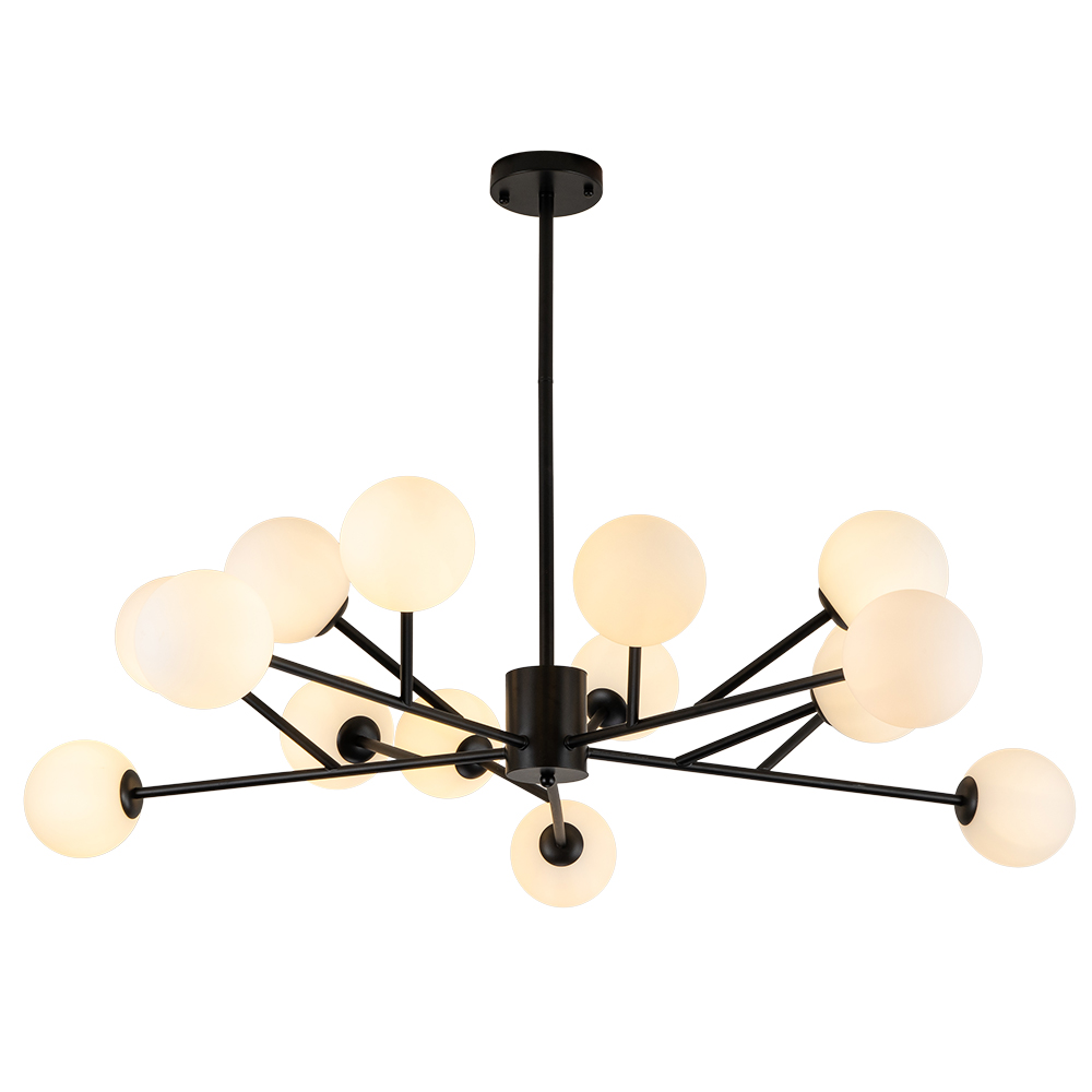 15-Light Glam Modern Sputnik Silhouette Branch Opal Globes Bubble Chandelier for Living Room/ Dining Room/ Kitchen