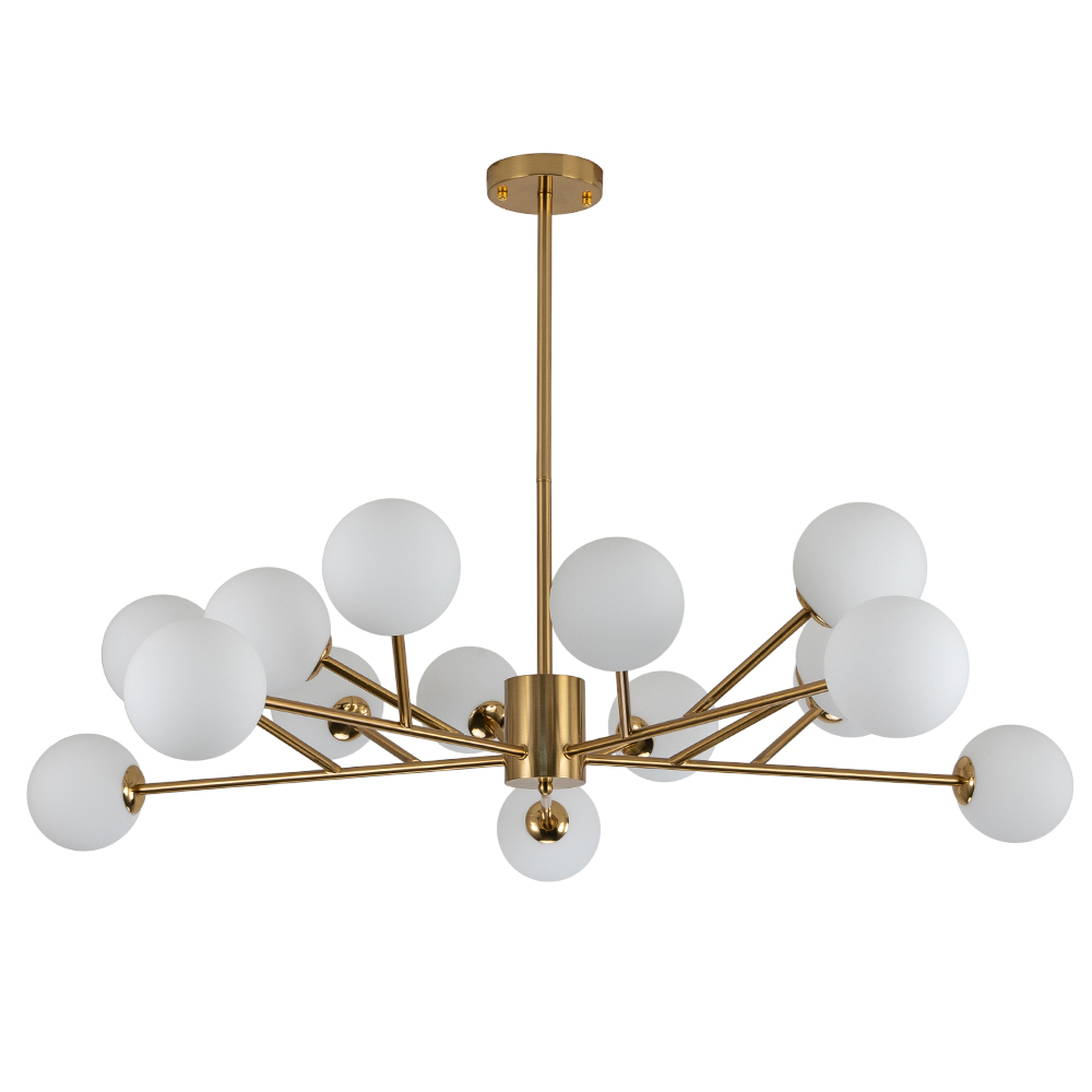 15-Light Glam Modern Sputnik Silhouette Branch Opal Globes Bubble Chandelier for Living Room/ Dining Room/ Kitchen