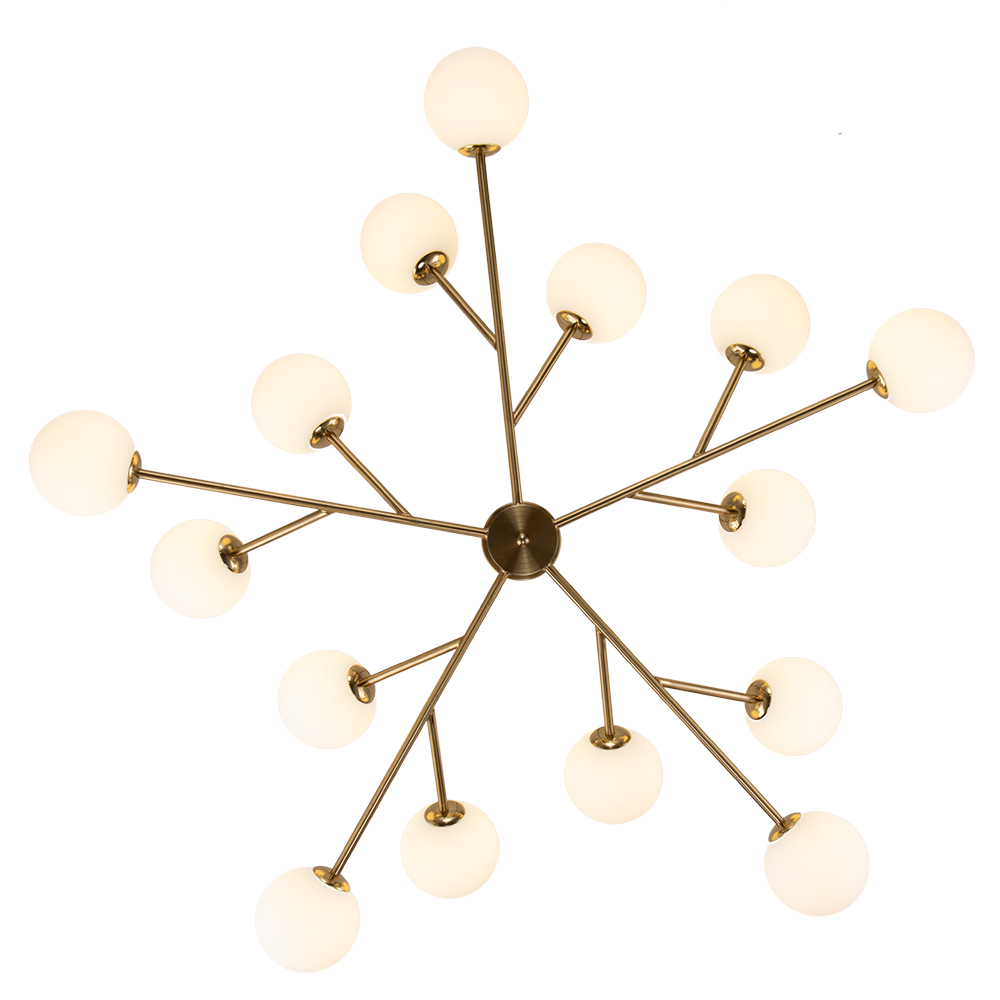 15-Light Glam Modern Sputnik Silhouette Branch Opal Globes Bubble Chandelier for Living Room/ Dining Room/ Kitchen