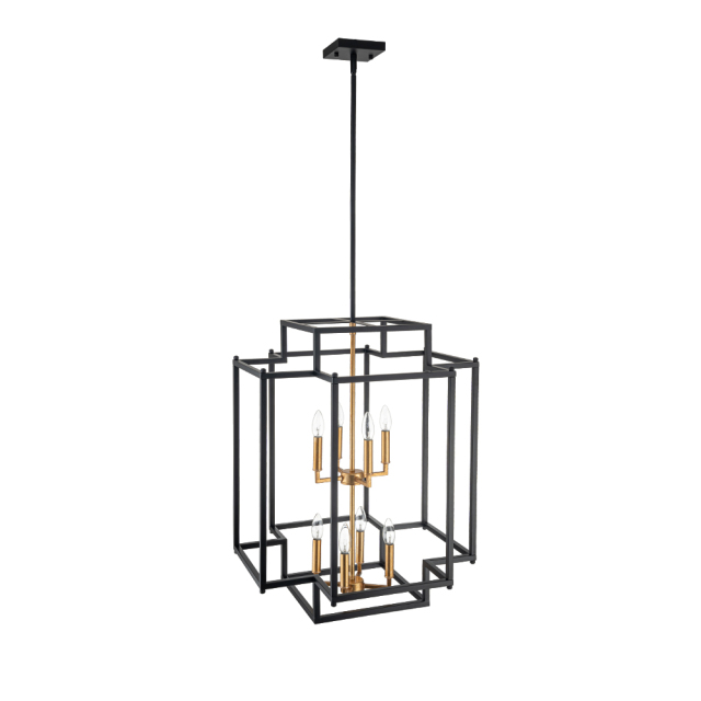 Modern Farmhouse Geometric Black Frame Sector Cage Pendant Light for Restaurant/ Kitchen/ Dining Room