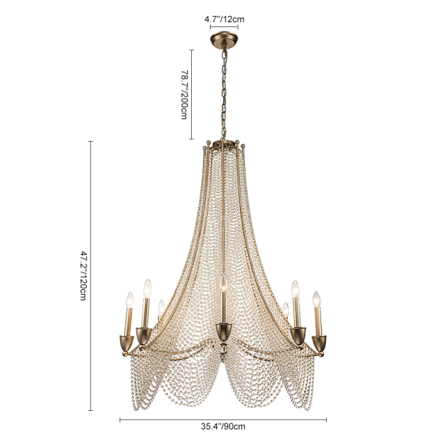 Glam Modern Luxury Crystal Empire Chandelier in Candle Style for Living Room/Dining Room/ Bedroom/ Restaurant