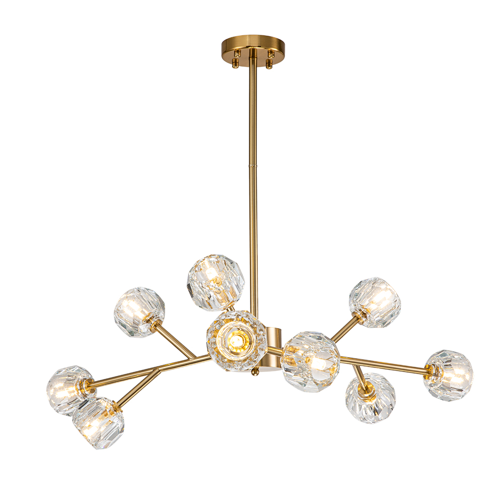 Luxury Glam Modern Branching Sputnik Crystal Chandelier in Brass Finish for Living Room/ Dining Room/ Kitchen