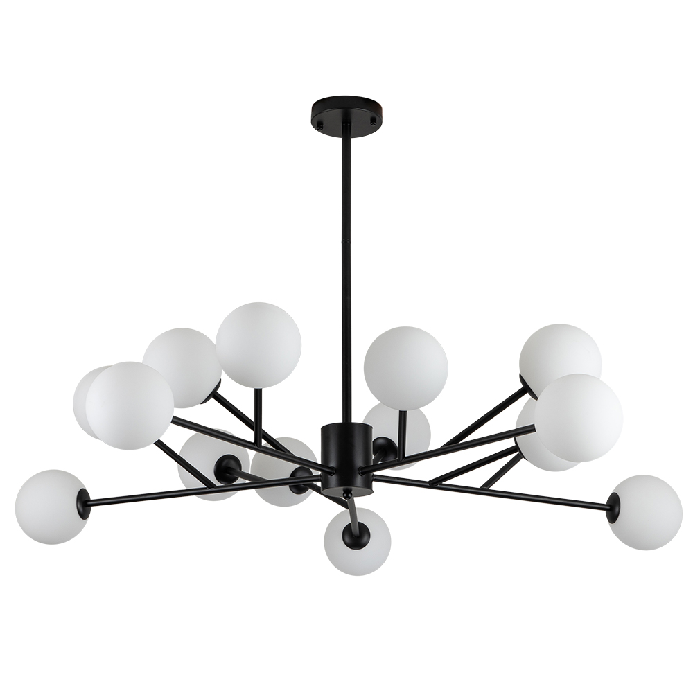 15-Light Glam Modern Sputnik Silhouette Branch Opal Globes Bubble Chandelier for Living Room/ Dining Room/ Kitchen