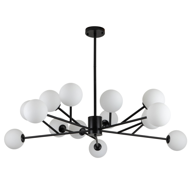 15-Light Glam Modern Sputnik Silhouette Opal Globes Bubble Chandelier for Living Room/ Dining Room/ Kitchen