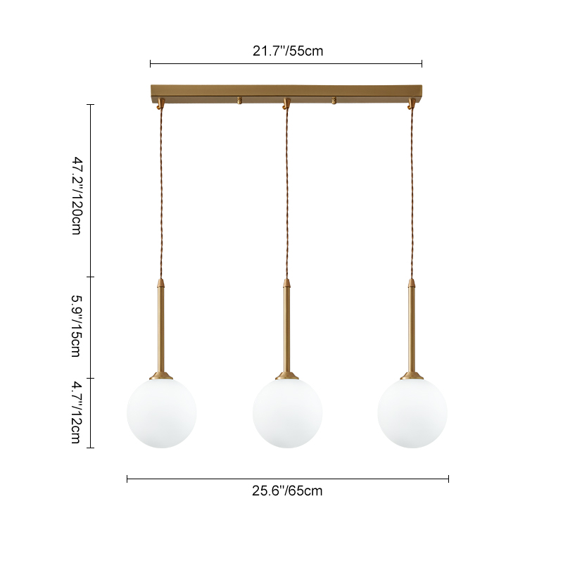 Mid-century Brass Opal Glass Shade 3-Light Rectangle Canopy Pendant Light