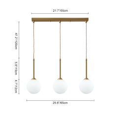 Mid-century Brass Opal Glass Shade 3-Light Rectangle Canopy Pendant Light