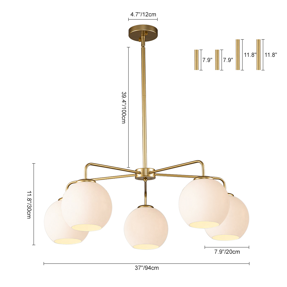 5-Light Glam Modern Sputnik Silhouette Milky Glass Globes Bubble Chandelier for Living Room/ Dining Room/ Kitchen