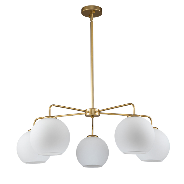 5-Light Glam Modern Sputnik Silhouette Milky Glass Globes Bubble Chandelier for Living Room/ Dining Room/ Kitchen