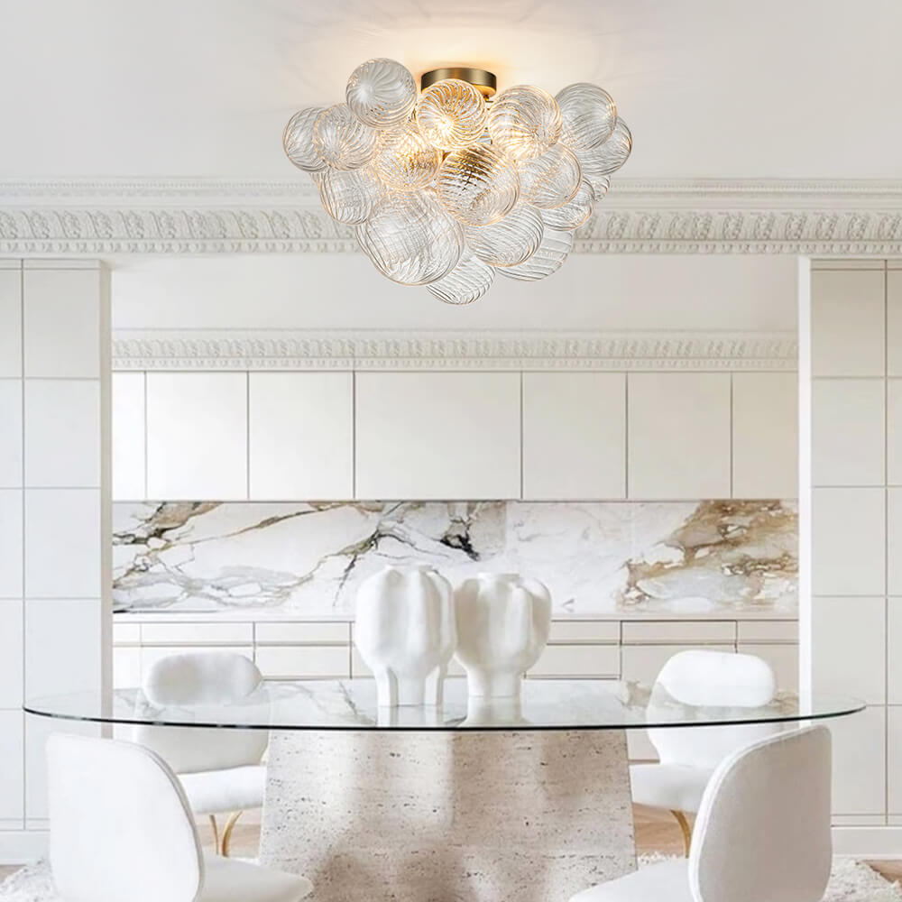 Glam Modern Cluster Glass Bubble Semi Flush Mount Sputnik Ceiling Chandelier for Bedroom Dining Room Living Room