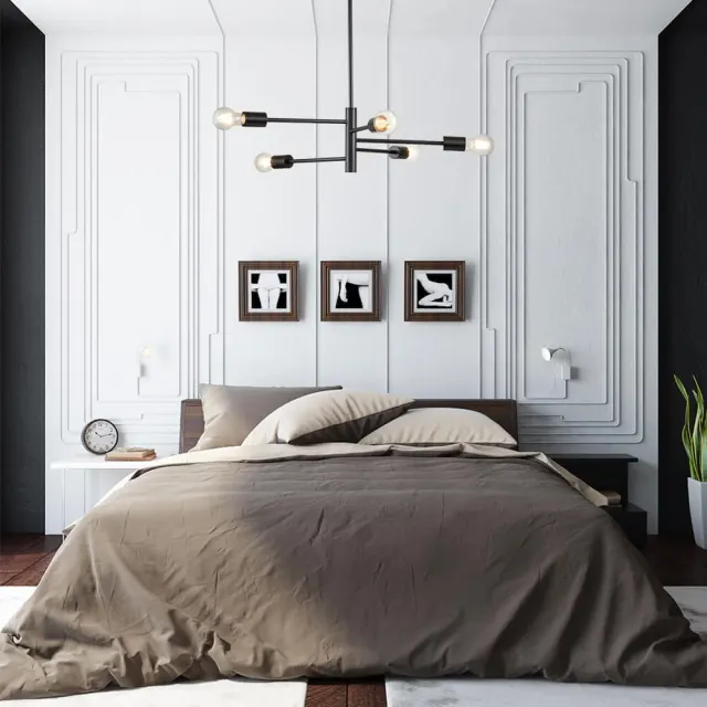 5-Light Modern Minimalist Sputnik Chandelier in Black for Living Room/Dining Room/Bedroom