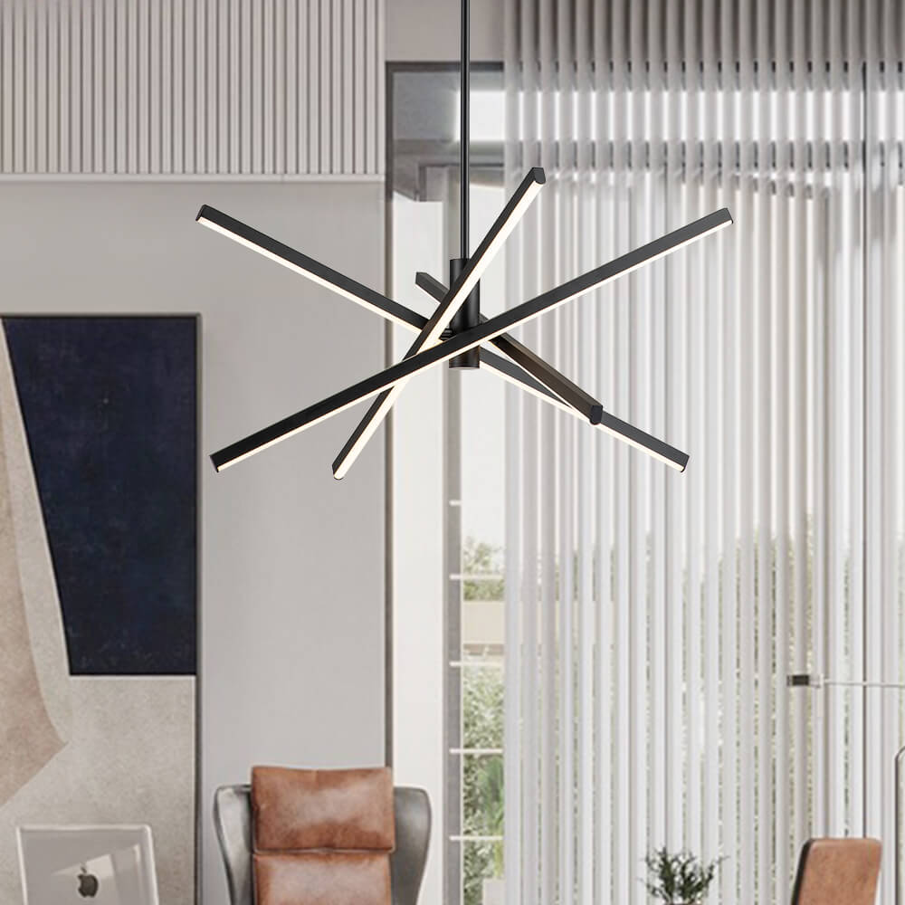 Modern 4-Light LED Cross Arms Sputnik Chandelier in Matt Black/ Aged Brass/ Chrome Finish for Home Office Dining Room Living Room
