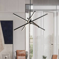 Modern 4-Light LED Cross Arms Sputnik Chandelier in Matt Black/ Aged Brass/ Chrome Finish for Home Office Dining Room Living Room