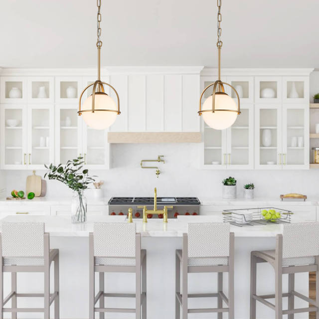 Modern Simple Opal Glass Globe Pendant Lighting in Airy Frame Design for Hallway/ Kitchen/ Dining Room