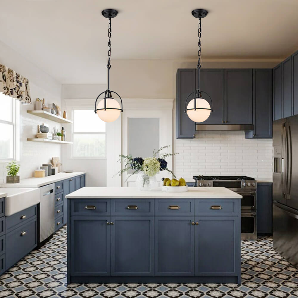 Modern Simple Opal Glass Globe Gold Kitchen Island Pendant Lighting in Airy Frame Design