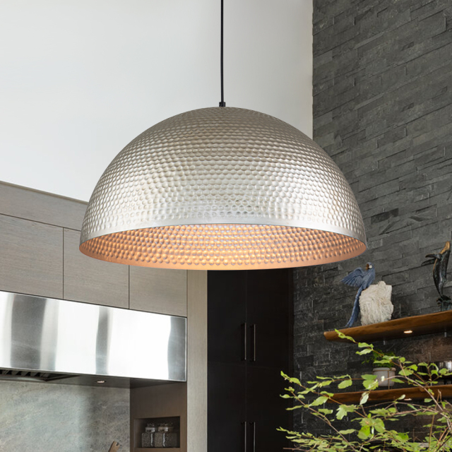 Industrial Modern Farmhouse Oversized One Light Dome Pendant Lighting in Antique Silver Finish for Kitchen Island Dining Room