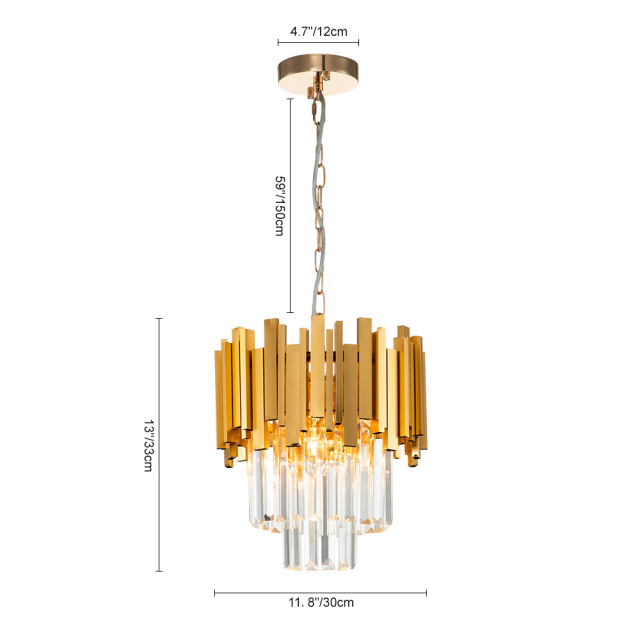 3-Light Modern Luxury Tiered Crystal Chandelier in Gold Finish for Living Room/ Dining Room/ Bedroom