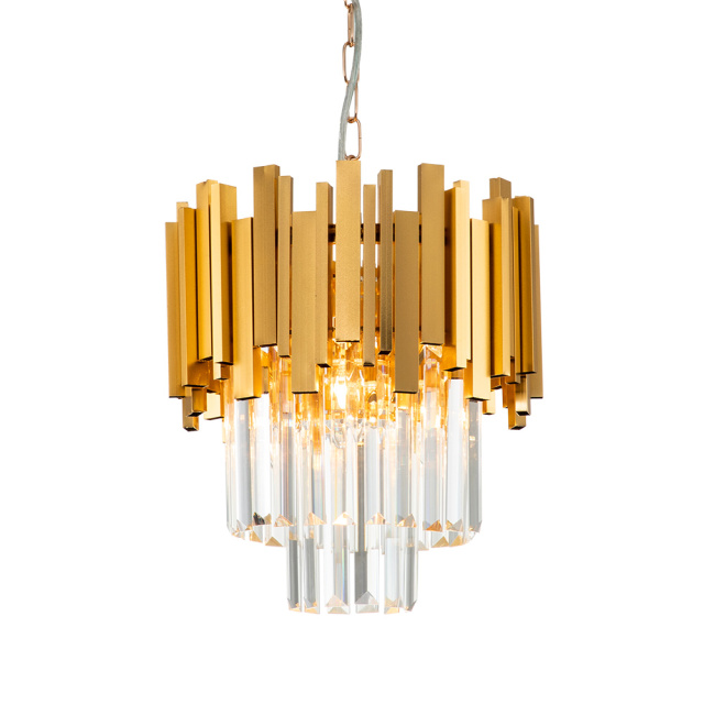 3-Light Modern Luxury Tiered Crystal Chandelier in Gold Finish for Living Room/ Dining Room/ Bedroom