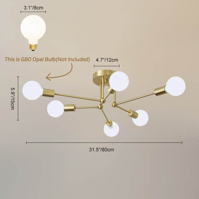 6 Light Modern Mid-century Sputnik Chandelier for Living Room