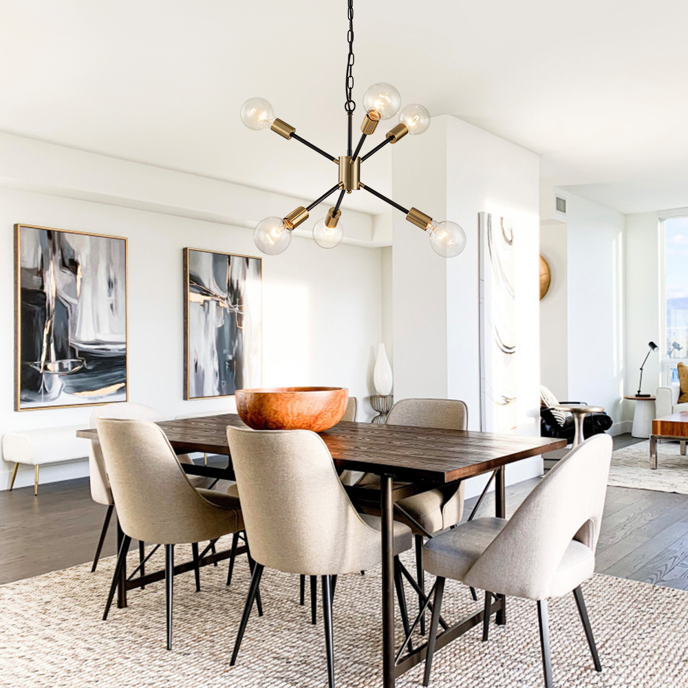 6-Light Modern Contemporary Sputnik Chandelier for Restaurant/ Living Room/ Bedroom Slope Ceiling Compatible